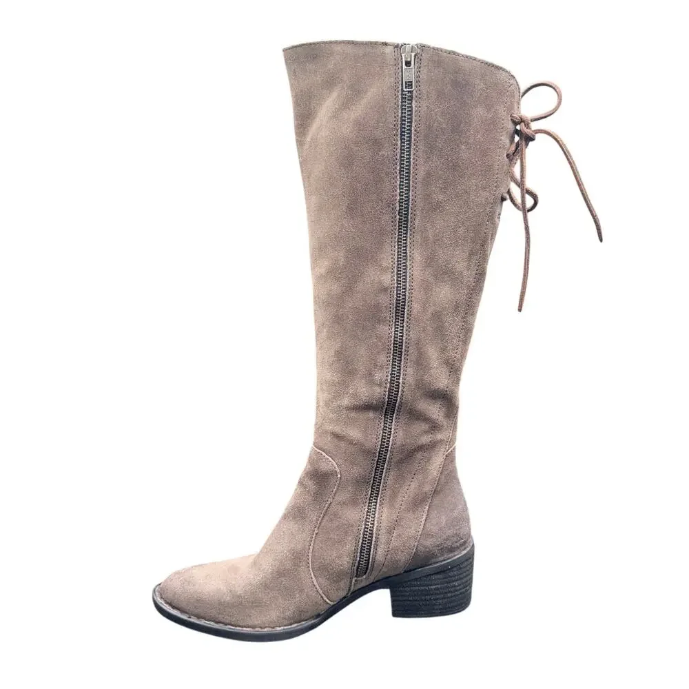 Born Suede Tall Knee High Boots Brown Side Zip Plaid Lined Women’s 9M